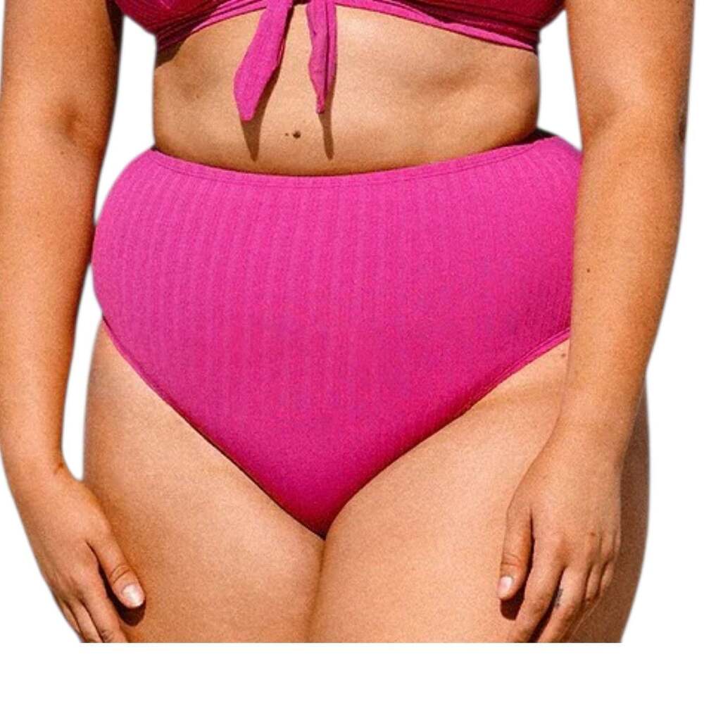 Cupshe Ribbed High-Waisted Bikini Bottom in Magenta, 0X/US 14W